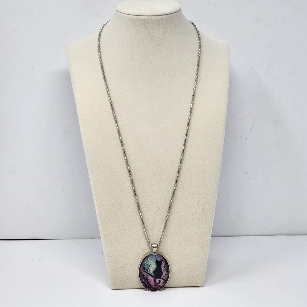 Crossing Paths Black Cat Oval Pendant Necklace - Picture 5 of 6
